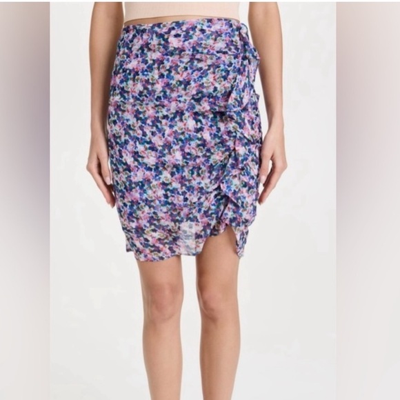 Veronica Beard Spencer Ruffle Silk Skirt Mini Floral Pink Purple Ruched Size 6 - Picture 1 of 12